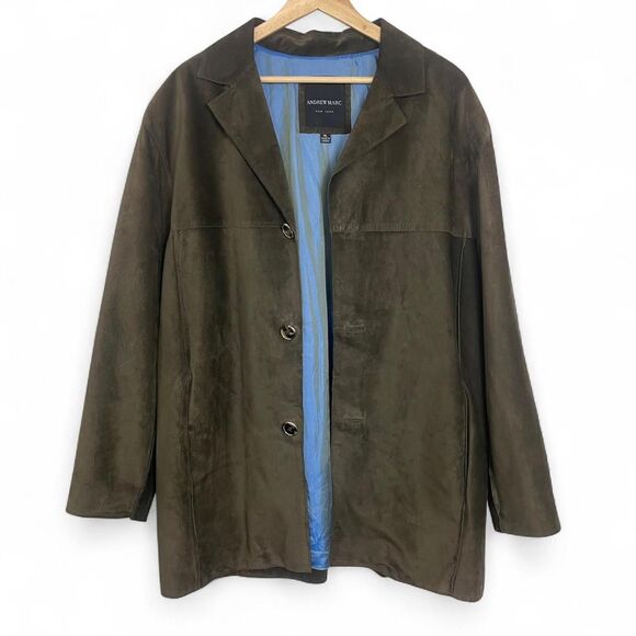 Andrew Marc Brown Suede Leather Blazer Jacket Coat Size XL Made in Korea - Picture 1 of 5